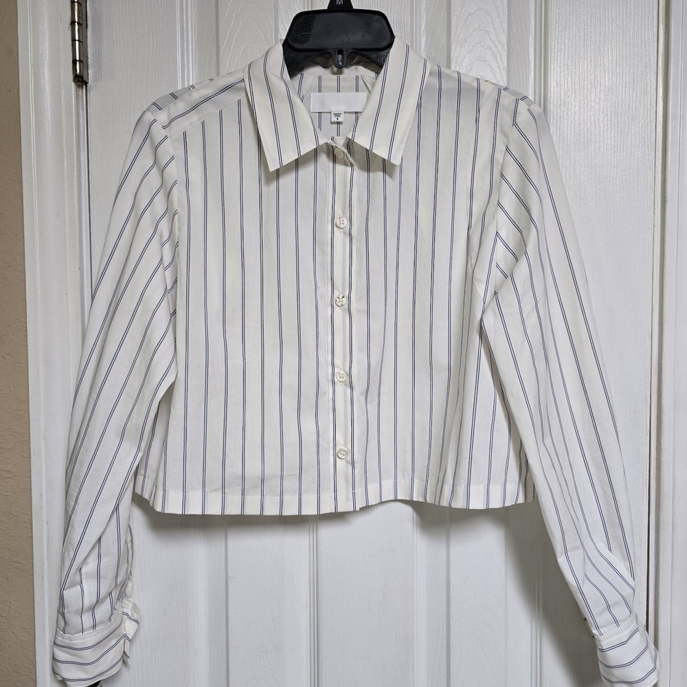 MOUSSY VINTAGE BASIC STRIPED CROPPED‎ SHIRT Button Down Size Small